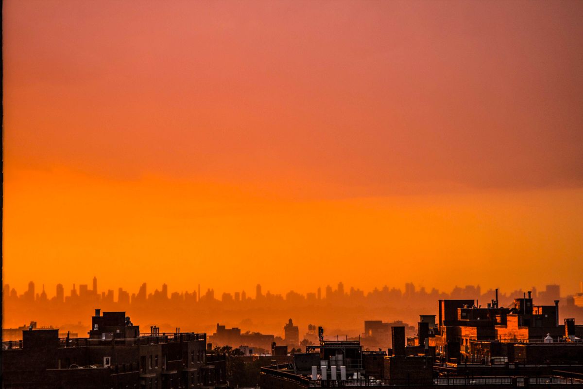 City skyline at dusk